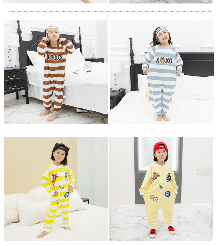 Bộ đồ liền thân cho bé 6 mùa xuân và mùa thu 5 trẻ lớn 3 bé 2 bé 1 tuổi và bé gái 4 bộ đồ ngủ chống đá mát mẻ đồ ngủ trẻ em