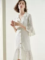 LA серия Counter -Antuine Elegant Cotton V -Neck Lotus Leaf Leaf Leaf Coclue Universe Dress 10019951