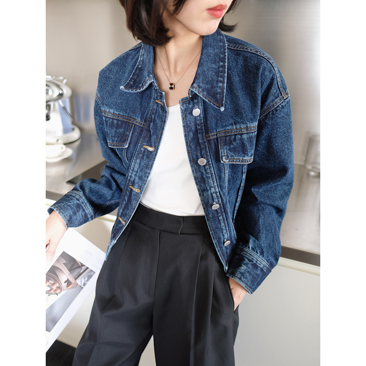 MRS Studios comeback tannin fabric classic B into the old vintage trendy short Jeans Coat jacket