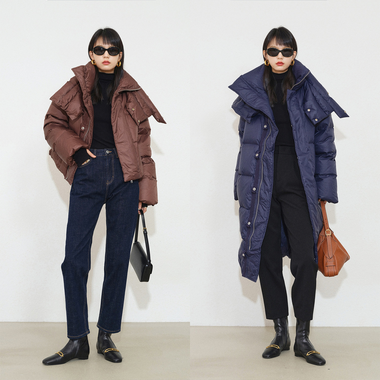 MRS Studios 90 white goose down functional sense double collar small outline shaped loose long short version down coat jacket