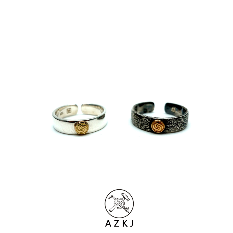 Open with non-door original Gale Song 925 sterling silver set with 18K gold Tibetan heirs spin handmade hammered ring ring opening