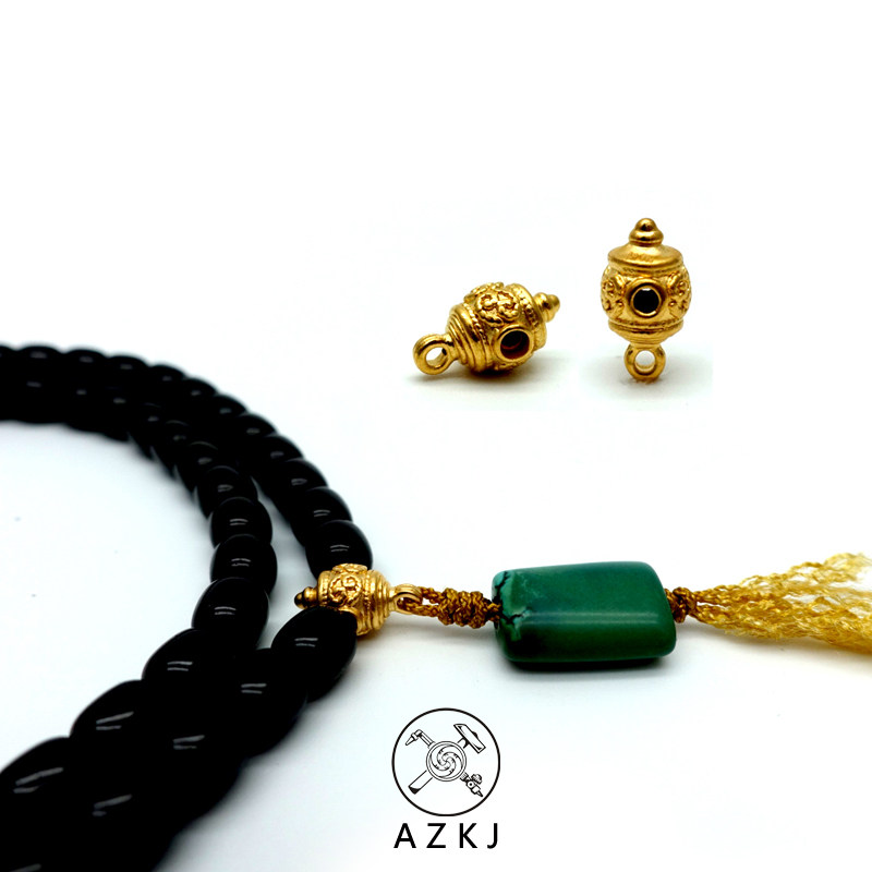 NAND gate 24K gold 999 pure gold prayer wheel clip hanging ring pendant side hanging text play bracelet pendant accessories