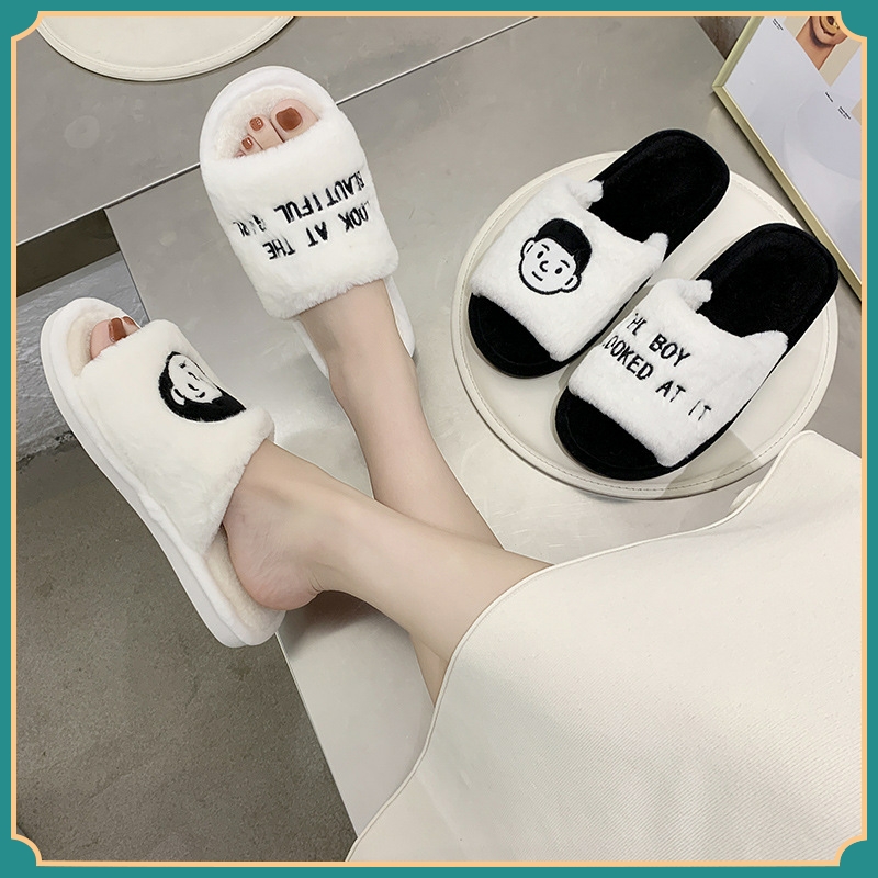 Japanese Cotton Tug Women's New Couple Indoor Cartoon Plush Dragged Home Spring Autumn Season Shoes Fur Shoes