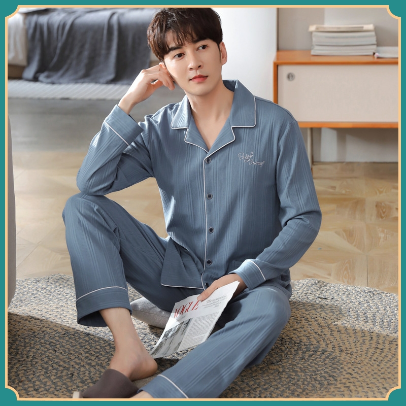 Japan High-end Cotton Pajamas Fall Winter Long-sleeved long-sleeved trousers in Fall Cotton Large Size Home Clothes Two-piece suits
