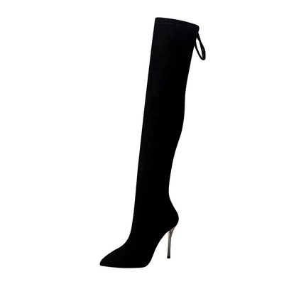 8663-5 European and American wind is contracted with suede boots super pointed sexy nightclub show thin pedicure knee-hi