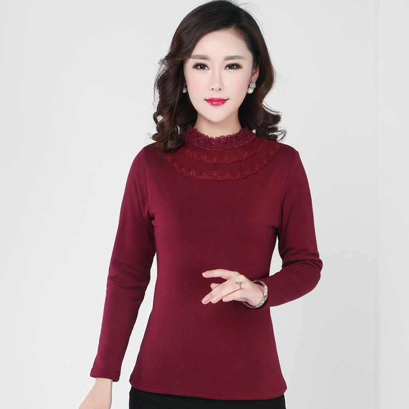 2018 womens top đồ lót nhiệt cộng với nhung dày Mordale rắn màu đáy-out lớn mã áo ren bên ngoài.