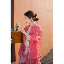 An old original with summer money mulberry silk cotton watermelon powder small gaggi light slim turtlet loose cool and large shirt 5514