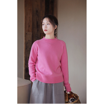 One old original winter style pink half high collar combined with soft cover head beating bottom cashmere knitted sweater 6197-2