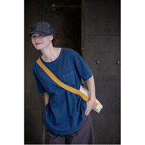 An old original with summer-style green blue ideas yarn pure cotton soft and round collar in the shape of an outline-shaped loose T-shirt 2977B