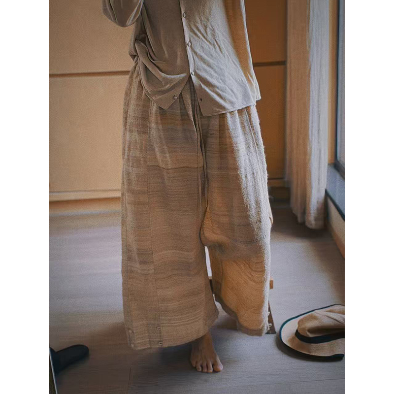 Original [Folk Art] Summer Style Zao Silk Old Weaving Machine Simple Loose Fit Pants 7795B