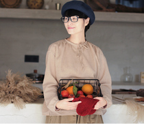 One old original spring and autumn winter cinnamon wool shrink texture stand collar tether loose soft shirt 4117