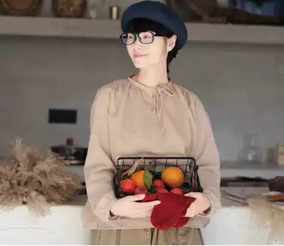 One old original spring and autumn winter cinnamon wool shrink texture stand collar tether loose soft shirt 4117