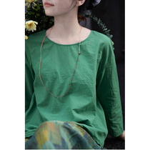 An old original with summer paragraph green leaf green super light and thin and soft cotton round collar with two-wear tooth-tooth delight shirt 3477-6
