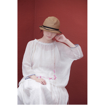 One old original 2021 summer model White Moss flax transparent texture round neck loose pullover shirt 4564