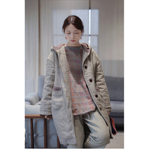 An old original Rain Dew Twist Weave Sensation Linen splicing Even cap button nip cotton warm and large jacket 5444