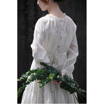 An old original summer silk cocoon white mulberry silk cotton fairy romantic floral side two wear light and thin loose long one-piece dress 5560-1