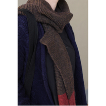 One old original winter alpaca hemp red brown long irregular color warm scarf 1355-1