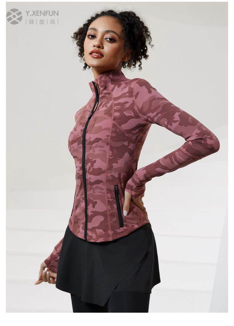 Запуск куртки 秋冬新款健身外套女裸感迷彩跑步运动修身训练服普拉提瑜伽服上衣