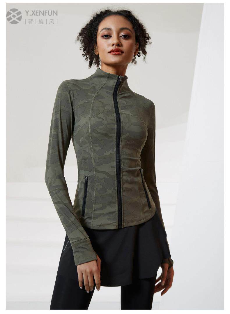 Запуск куртки 秋冬新款健身外套女裸感迷彩跑步运动修身训练服普拉提瑜伽服上衣