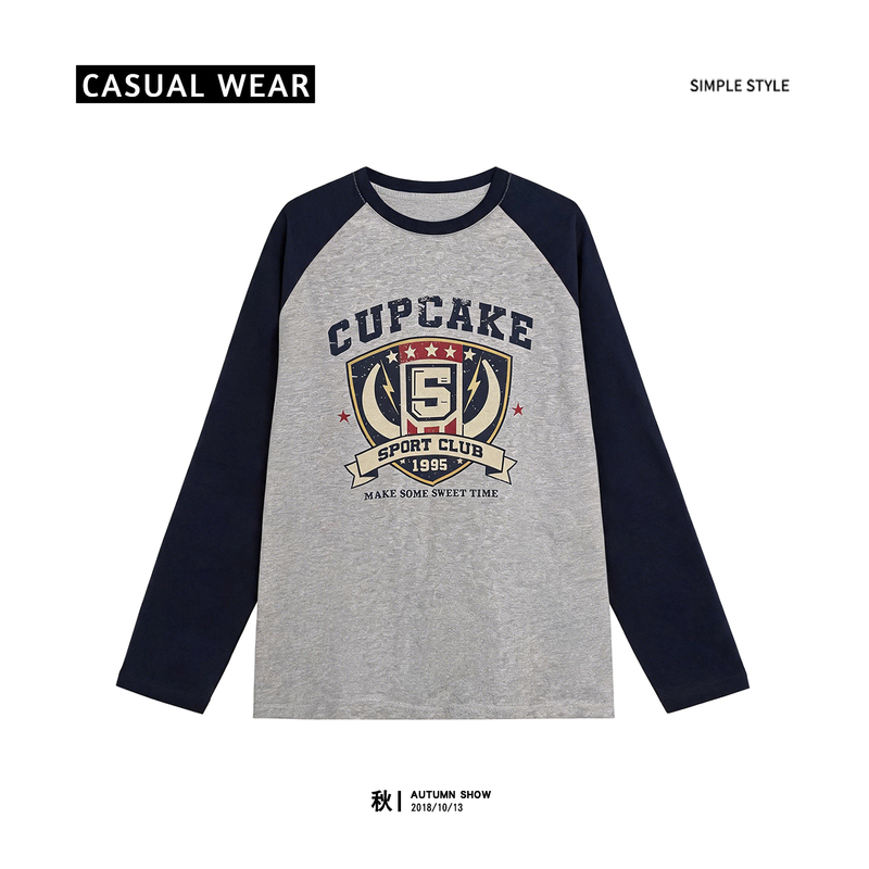 American Retro Letter Print Raglan Sleeve Long-Sleeved T-Shirt for Women, Sun Protection Top, Loose Mid-Length Slimming Look Autumn New Style