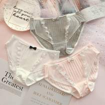 Japanese cotton panties ladies sweet bow breifs waist girly shorts hipster lace perspective underwear