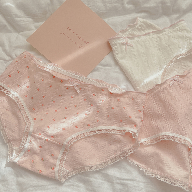 Yang tons of 4 pieces of girls underwear small pieces of butterfly bow in the ear of white lift and low waist pure cotton comfortable