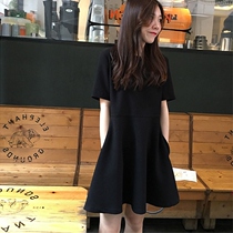 2021 new dress dress with dress and female Xia Xiaobin student Han version loose with small black dress and slim cover with big code short dress