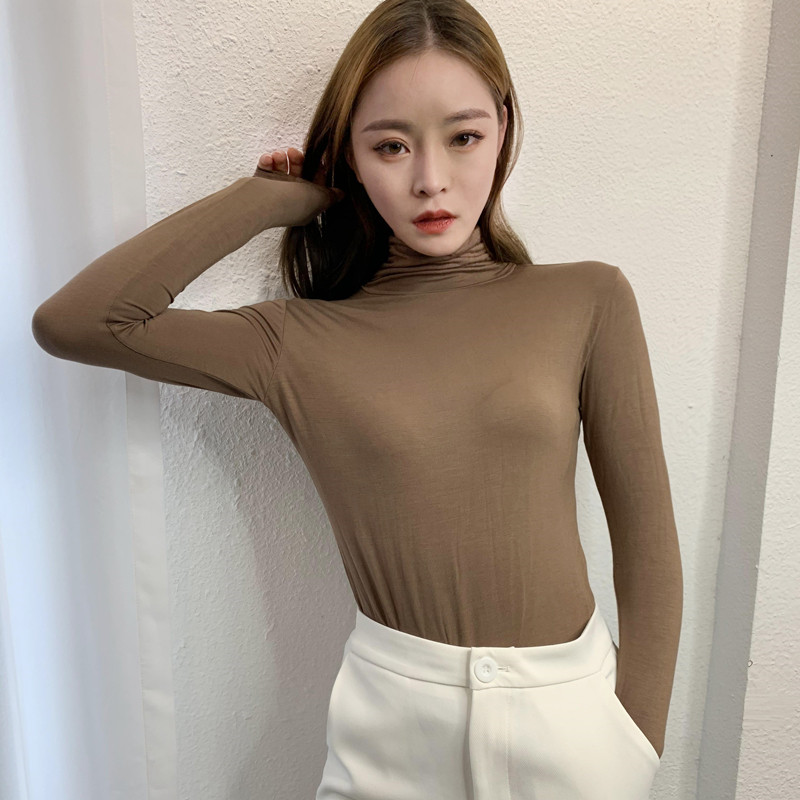 Modal half turtleneck bottoming shirt long-sleeved women's autumn and winter thin section tight-fitting large size women's black T-shirt top