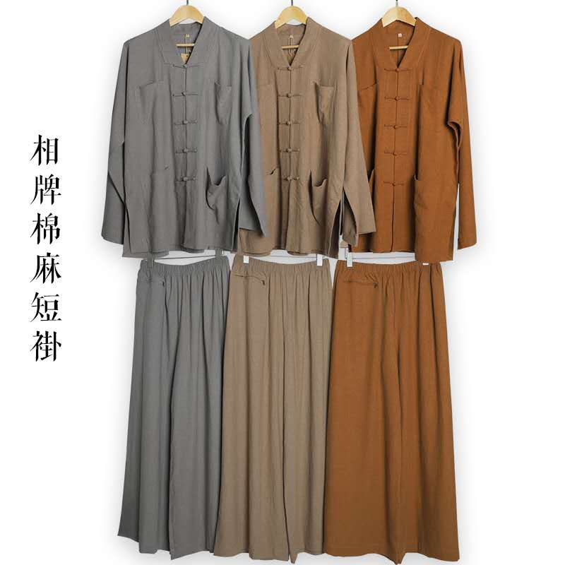 Comic High-end Cotton Hemp Monk Served With Length jacket Out of family clothes Monk Clothes Men And Women Autumn Winter Monk Cotton Clothes