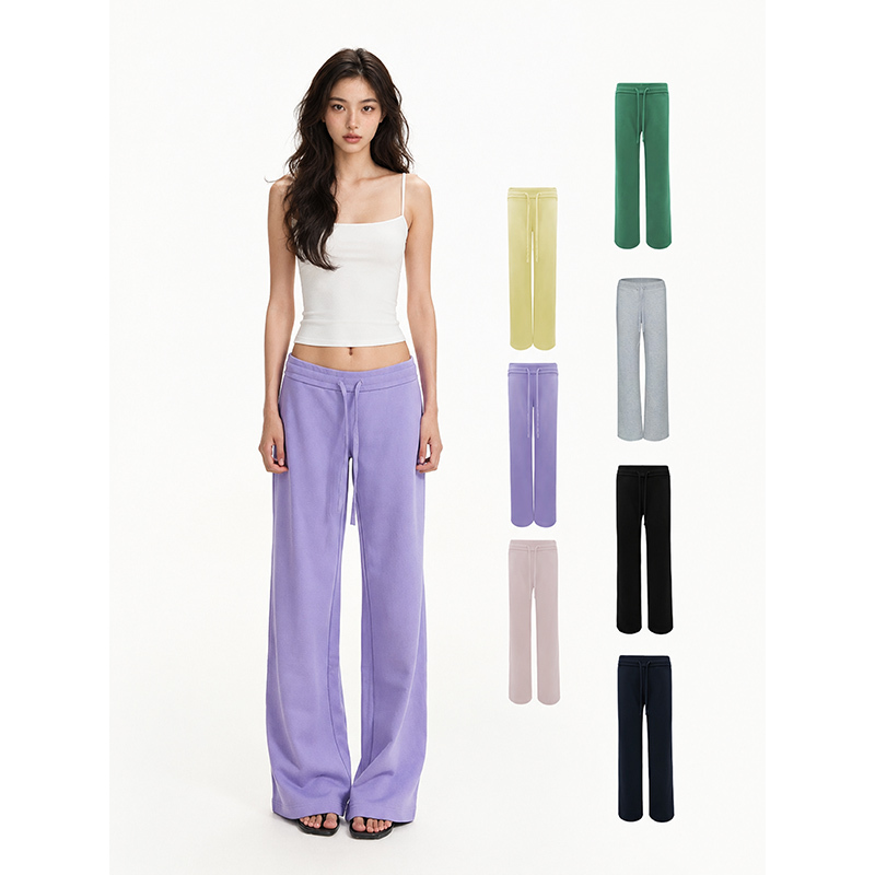 Tomatosister American-Style Low-Waist Ribbed Waistband Drawstring Sweatpants for Women