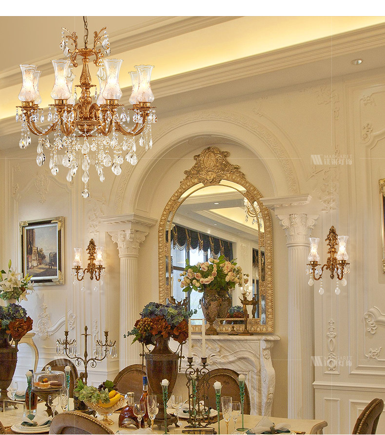 Бра 法式轻奢客厅电视墙灯欧式别墅楼梯卧室床头灯背景墙水晶全铜壁灯 Yi Han