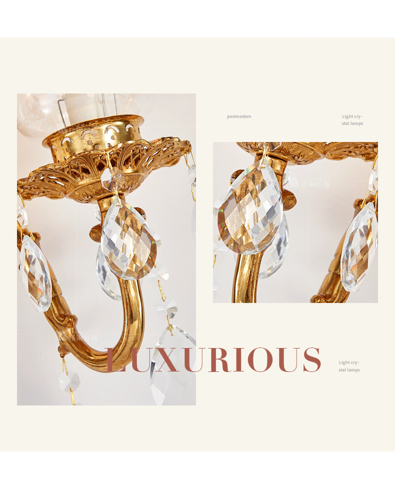Бра 法式轻奢客厅电视墙灯欧式别墅楼梯卧室床头灯背景墙水晶全铜壁灯 Yi Han