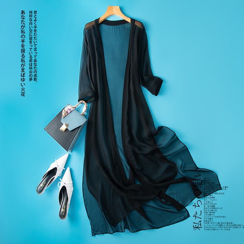 Silk Sun Protection Shirt for Women, Mid-Length, Thin Summer Style, Mulberry Silk Cardigan, Worn over a Dress, Shawl, Ethereal Style