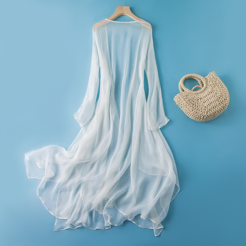 High-End Silk Sun Protection Clothing, Summer Thin Mulberry Silk Sun Protection Shirt, Sun Protection Cardigan with Skirt, Long Outerwear High-End Silk Sun Protection Clothing, Summer Thin Mulberry Silk Sun Protection Shirt, Sun Protection Cardigan with Skirt, Long Outerwear