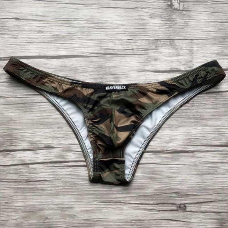Manvenbeck Đồ lót nam Sexy Bikini Ngụy trang Màu xanh lá cây nhỏ Tam giác thấp Eo Nam U Lồi nửa Gói Quần lót hông các loại quần lót nam