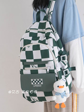 рюкзак 艾古日系小众设计感原创书包格子大容量轻便复古少女原宿学生背包 Ai ancient