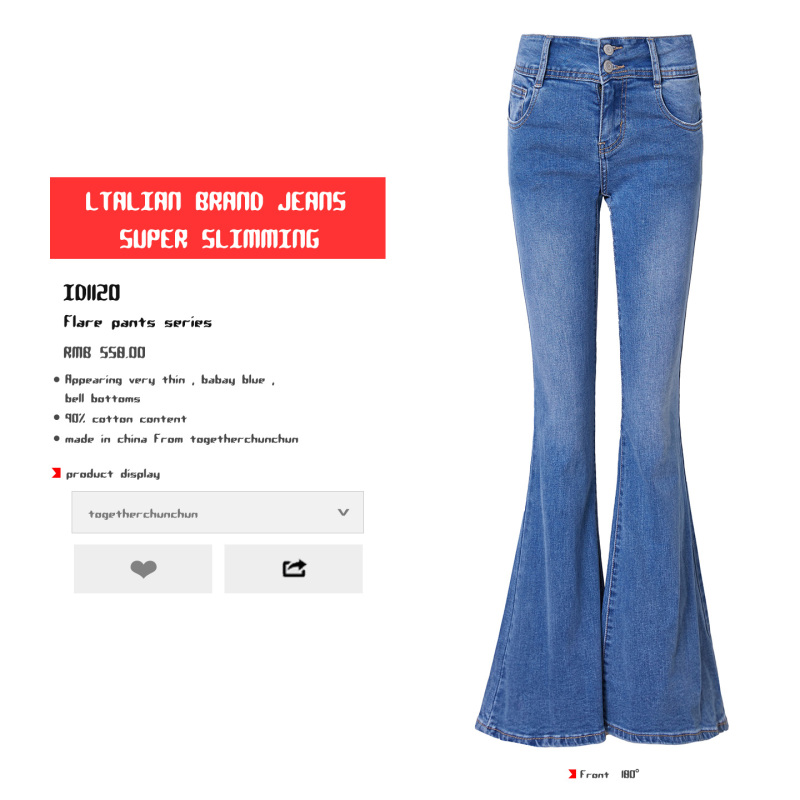 Light-Colored Buttoned Flared Jeans for Women, New Spring and Autumn Original Flared Pants, Slim-Fit Long Pants, Trendy Retro Bell-Bottom Pants