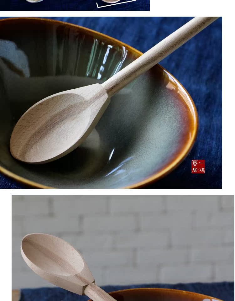 鸿 艺 居 Đồ dùng nhà bếp Canada Pure Elm Trộn Muỗng Muỗng Muỗng Gỗ Xẻng cán gỗ Nhân viên - Phòng bếp chảo từ