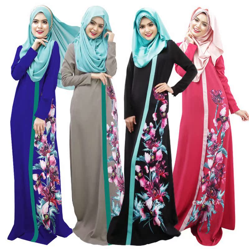 floral print muslim kaftan abaya dress blue intl floral print muslim kaftan abaya dress blue intl