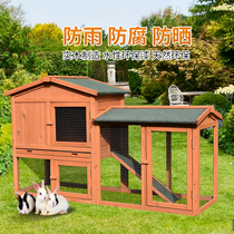 Outdoor solid wood rabbit cage Rabbit nest house house Breeding household tent Villa rainproof yard Balcony Garden Double layer