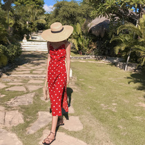 Sanya seaside tourism photo resort beach skirt super fairy wave spot suspender bohemian dress long dress female summer