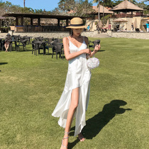 White suspender dress 2021 new female summer dress Super fairy Sanya beach dress seaside travel photo holiday