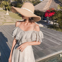 Sanya Xishuangbanna beach dress female shoulder dress suspender long skirt seaside travel photo holiday Super fairy