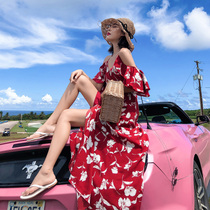 Beach dress women Summer sling chiffon vintage floral dress seaside travel photo vacation bohemian dress