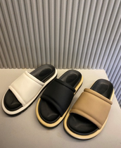 Minimalist Wind genuine leather comfort Comfortable Foot Thick Bottom Outside Wearing Slippers 100 Fashion Dew toe Lazy Guy anti-slip.