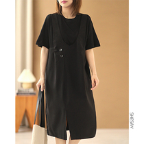 Xiao said the lower swing open fork design fake two short sleeves dress back strap dress loose and slim 2022 summer new