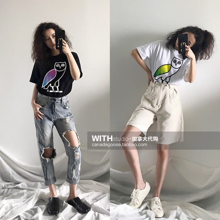 Domestic spot 19SS OVO Rainbow Wings GRADIENT OVO OWL Short Sleeve T-shirt