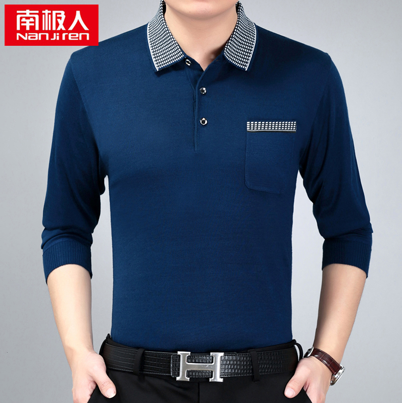 Áo thun nam tay dài Nam Cực Quần áo nam thu đông Quần áo mùa thu 40-50 tuổi Áo len trung niên cộng với quần áo nhung dày áo thun có cổ