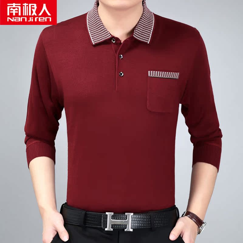 Áo thun nam tay dài Nam Cực Quần áo nam thu đông Quần áo mùa thu 40-50 tuổi Áo len trung niên cộng với quần áo nhung dày áo thun có cổ