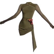 CONNY Latin dance practice clothing for women adult jumpsuit long-sleeved skirt performance suit